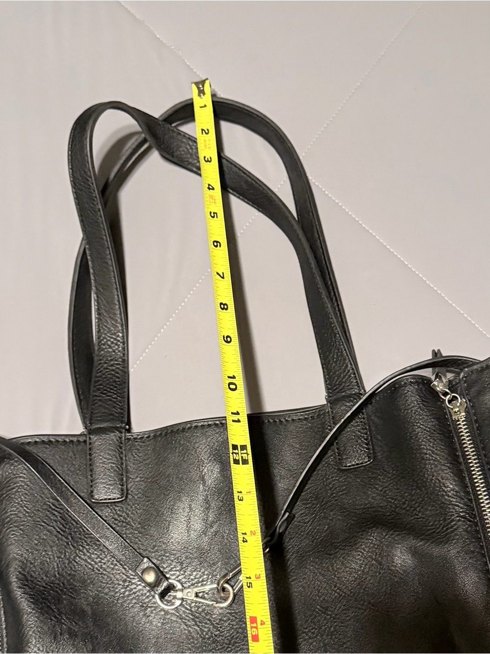Black Faux Leather Tote Bag with Silver Hardware - Picture 9 of 15